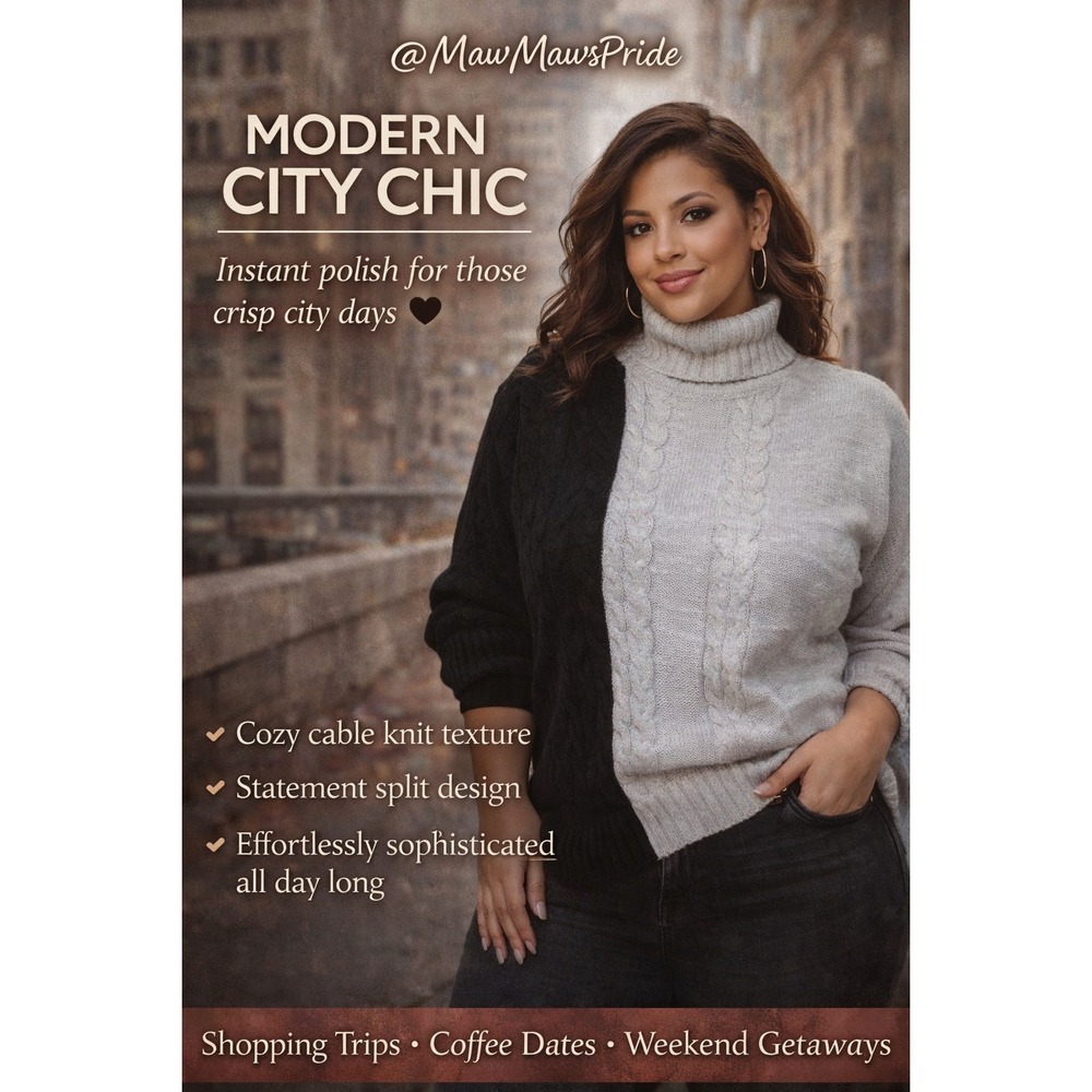 COZY MODERN CITY CHIC Davi & Dani Cable Knit Turtleneck Sweater 3X